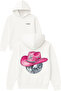 Cowboy Hat Disco Ball Design Printed Oversized White Hooded Sweatshirt