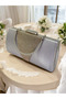 Silver Grey Crystal Stone Satin Evening Dress Bag, Elegance with Metal Handle - 2