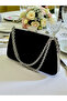 Black Color Suede Chain Detailed Chain Handle Women's Evening Dress Bag - 2