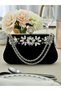 Black Suede Evening Bag: Crystal Evening Bag with Pearl and Chain Detail - 3