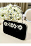 Elegant Black Suede Evening Bag |   Silver Crystal Stone Evening Clutch - 2