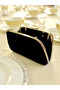Black Color Suede Chain Detailed Chain Handle Women's Evening Dress Bag - 4