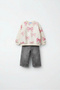 Girl's Ribbon Detailed Denim Pants Top and Bottom Set - 4