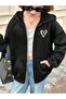 Heart Printed Zippered Cardigan - 4