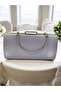 Silver Gray Satin Evening Dress Bag, Elegance with Metal Handle - 3