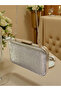 Gold Laser Striped Patterned Pearl Evening Dress Bag Night Wedding Portfolio - 7