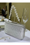 Silver Laser Striped Patterned Evening Dress Bag Night Wedding Portfolio