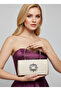 Ten Nude Crystal Silver Stone Satin Evening Dress Bag, Elegance with Metal Handle