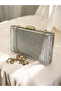 Gold Imported Crocodile Laser Glitter Patterned Pearl Detailed Evening Dress Bag - 5