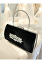 Black Crystal Silver Stone Satin Evening Dress Bag, Elegance with Metal Handle - 2