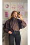 Suede Bitter Brown Shoulder Pad Piece Design Bomber Jacket - 2