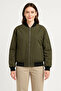 Women's Bomber Jacket with Pockets, Quilted Lining, Zippered Sleeves, Water Repellent - Khaki - 3