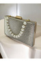 Gold Imported Glittery Pearl Handle Patterned Women's Evening Dress Bag - 7