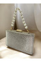 Gold Imported Glittery Pearl Handle Patterned Women's Evening Dress Bag - 2