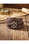 3-Piece Leather Bracelet Adjustable Genuine Leather Bracelet with Sailor Helm Figure