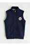 Navy Blue Stand Collar Fenerbahçe Printed Fleece Boy's Vest - 2