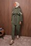 Women's Khaki Belted Pants Suit t 0035 - 3