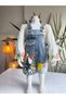 Eid Girls' Denim Overalls with Shorts Bag Piece Set Design (Denim Dress+Blouse) - 8