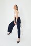 Pants Women's Trousers Front Pleated Wide Leg Pants Stretch Fabric Loose Fit Casual Navy Dark Blue Color - 6