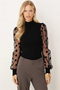 Women's Black Turtleneck Blouse with Tulle Sleeves Soft Textured Blouse Arm-26K001030