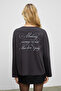 Dazulu Women's Soft Fabric Printed Long Sleeve Anthracite T-Shirt - 6