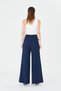 Women's Trousers Elastic Waist Lace-Up Wide Leg Pants Stretch Fabric Wide Leg Comfortable Navy Blue Color - 2