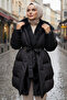 Fur Detailed Belted Coat O7183 Black