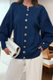 Women's Button Detailed Hair Braided Crew Neck Cardigan - 4
