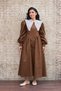 Vintage Bitter Brown Pleated Fishtail Collar Women's Long Dress (Dress-Collar) - 5