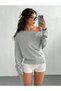 Women's Shoulder Pleat Detailed Gray Boat Neck New Season Blouse