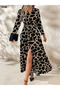 New Season Women's Long Sleeve Collared Buttoned Dress Patterned Belted Single Jersey Model - 3