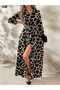 New Season Women's Long Sleeve Collared Buttoned Dress Patterned Belted Single Jersey Model