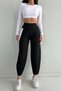 Women's Black High Waist Balloon Leg Ankle Length Flowy Stretchy Crepe Fabric Pants - 2