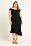 Women's Plus Size Black, Carmen Neck Asymmetrical Cut Scuba Fabric Dress 65N39198 - 4