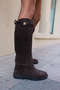 OCEAN Women's Brown Genuine Leather Suede Buckle Detail Riding Boot - 3