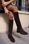 DENIM WOMEN'S BROWN REAL LEATHER SUEDE BACK ELASTIC BOOTS - 4