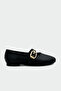 Victor Black Leather Women's Ballerinas with Gold Buckle