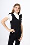 Black Girls' Ruffle Detailed Buttoned V-Neck Blazer School Vest - Unlined - 2