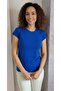 Women's Short Sleeve Circular Neck Sax Blue Body - 2