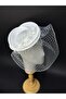 White Bridal Fascinator Hat Wedding Accessory with Veil and Crystal Detail - 5