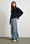 High Waist Striped Detail Pipe Leg Jeans Blue - 4