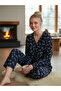 Soft Textured Suede Shirt Pajama Set 7005 Barbie Navy Blue - 2