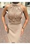 Women's Imported Lace Fabric Sequin Feather and Pearl Detail Lined Design Dress - 2