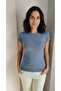 Women's Short Sleeve Circular Neck Indigo (Greyish Blue) Bady - 3