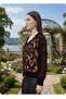 V-Neck Embossed Ethnic Motif Figured Transparent Crisp Blouse with Tiny Collar Accessories - 2