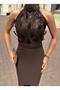 Women's Imported Lace Fabric Sequin Feather and Pearl Detail Lined Design Dress - 3