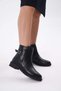 Black Leather Tuck Buckle Flat Sole Zipper Women's Boots - 2