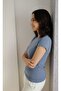 Women's Short Sleeve Circular Neck Indigo (Greyish Blue) Bady - 2