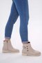 Beige Leather Women's Boots with Trock Buckle, Flat Sole and Zipper. - 5