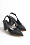 Women's Black Patent Leather Side Open Thick Pointed Heeled Shoes